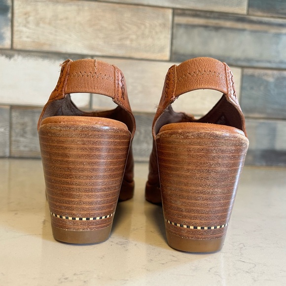 Sorel Nadia Camel Brown Leather Slingbacks Wedge Heeled Sandals - Picture 7 of 16